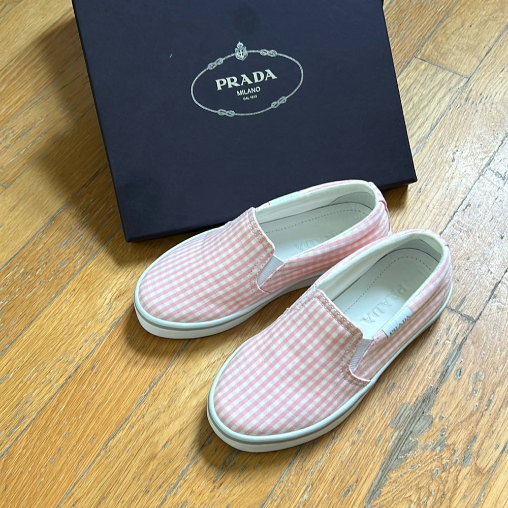 Prada Gingham Slide-On Sneakers